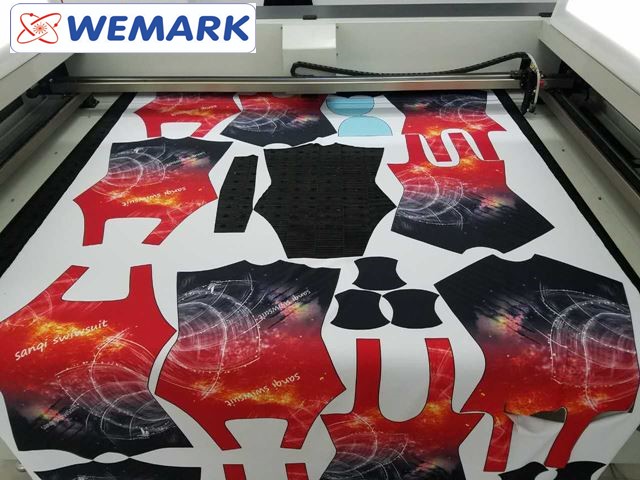 cắt áo in hình sẵn bằng máy laser 2 đầu độc lập camera