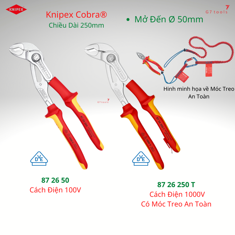 Kìm nước cách điện 1000 Volt Knipex Cobra 87 26 250 / 87 26 250 T