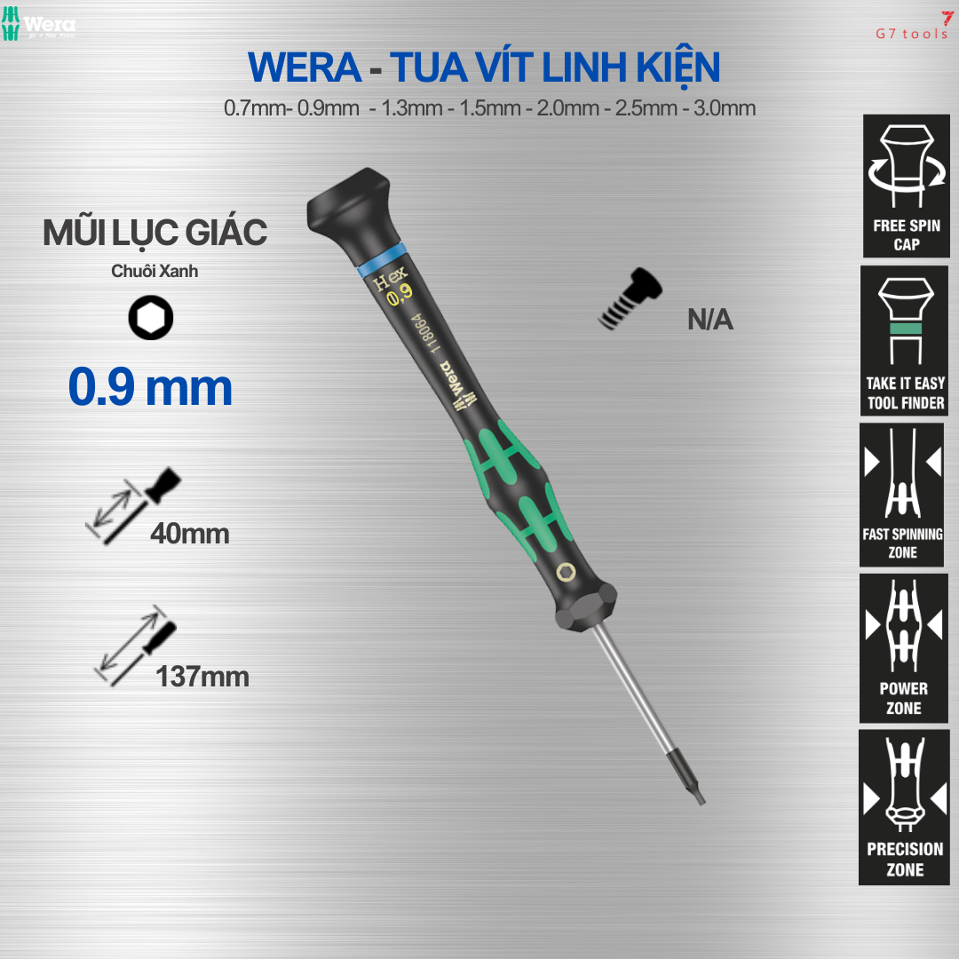 Wera 2054 Tua Vít Lục Giác 0.9mm - Mở Linh Kiện (Mã Sản Phẩm 118062)