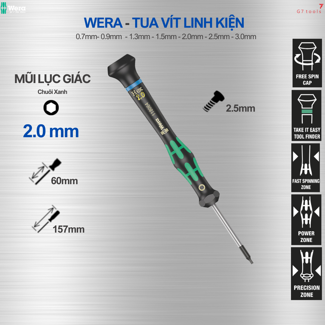 Wera 2054 Tua Vít Lục Giác 2.0mm - Mở Linh Kiện (Mã Sản Phẩm 118068)