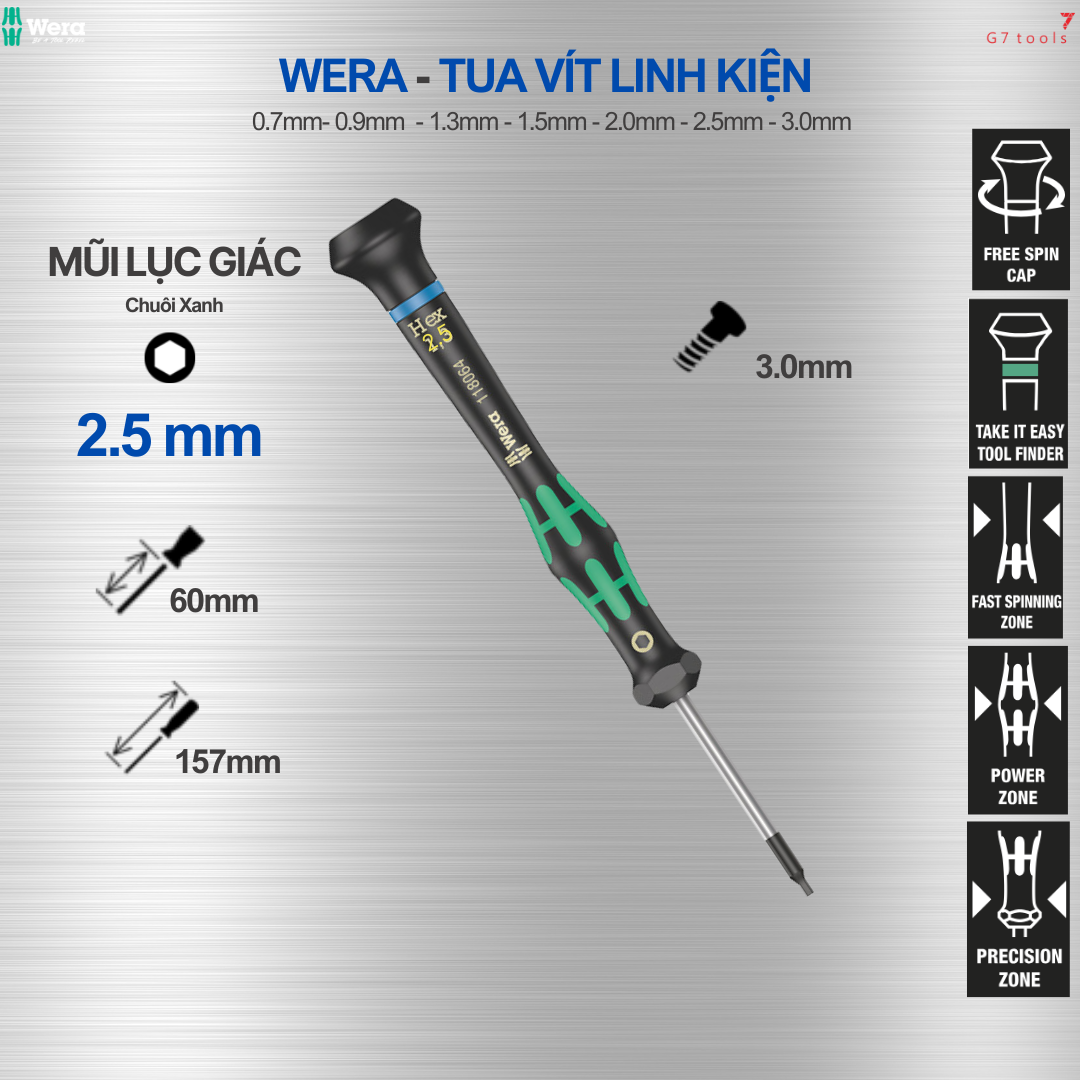 Wera 2054 Tua Vít Lục Giác 2.5mm - Mở Linh Kiện (Mã Sản Phẩm 118070)