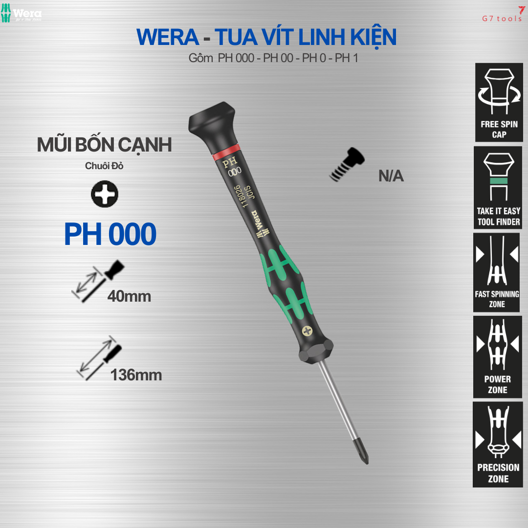 Tua Vít PH 000 - Wera 2050 Mở Linh Kiện Mũi Phillips Bốn Cạnh (Mã Sản Phẩm 345290)