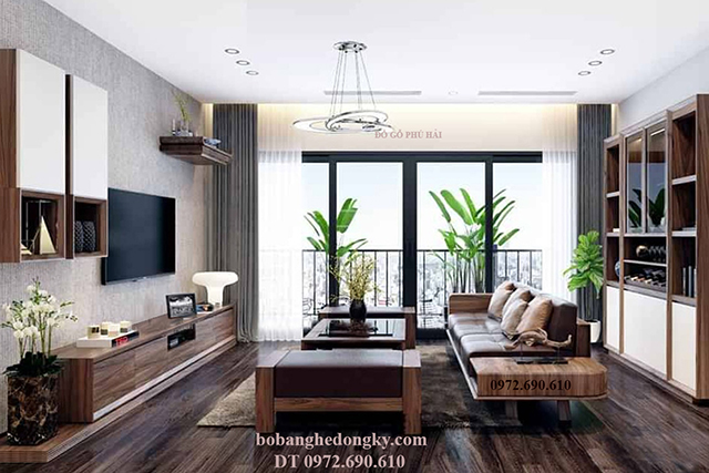 Bàn ghế sô pha gỗ có đệm