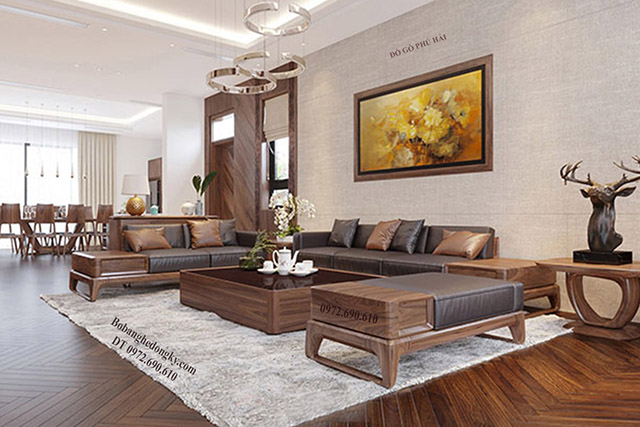Bàn ghế sofa gỗ óc chó