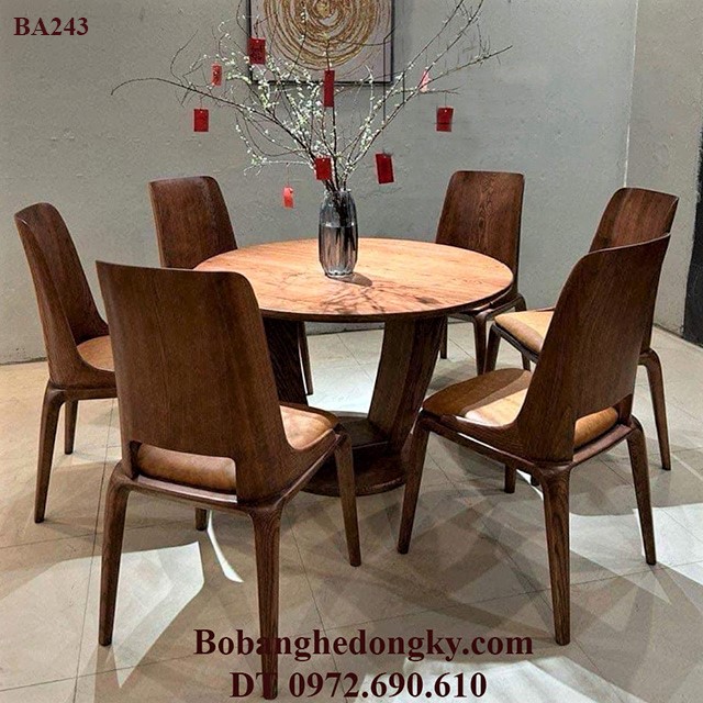 Bộ bàn ghế ăn bàn tròn gỗ óc chó