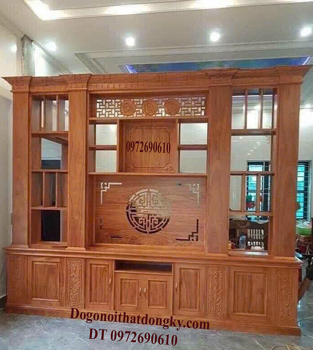 Mẫu kệ gỗ trưng bày phòng khách đẹp