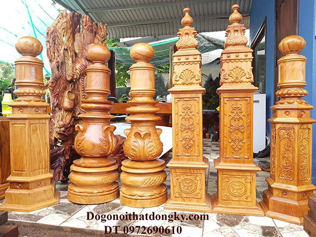 Trụ cầu thang gỗ lim