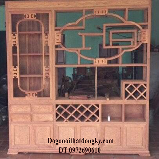 Vách gỗ trưng bày phòng khách