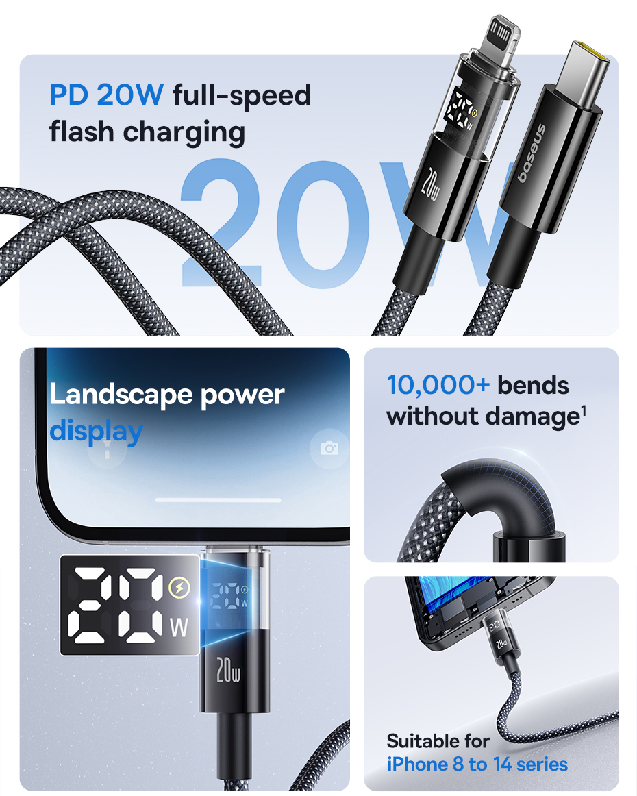 chube Cáp Sạc Nhanh C to Lightning Baseus Display 2 20W