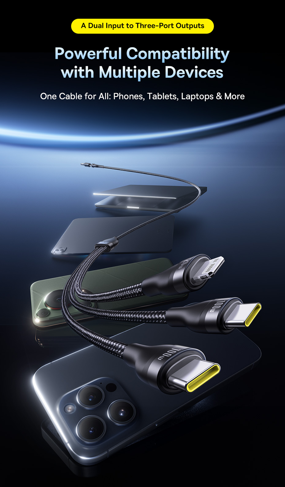 chube Cáp sạc nhanh đa năng Baseus Flash Series 3 100W C to C+C+L