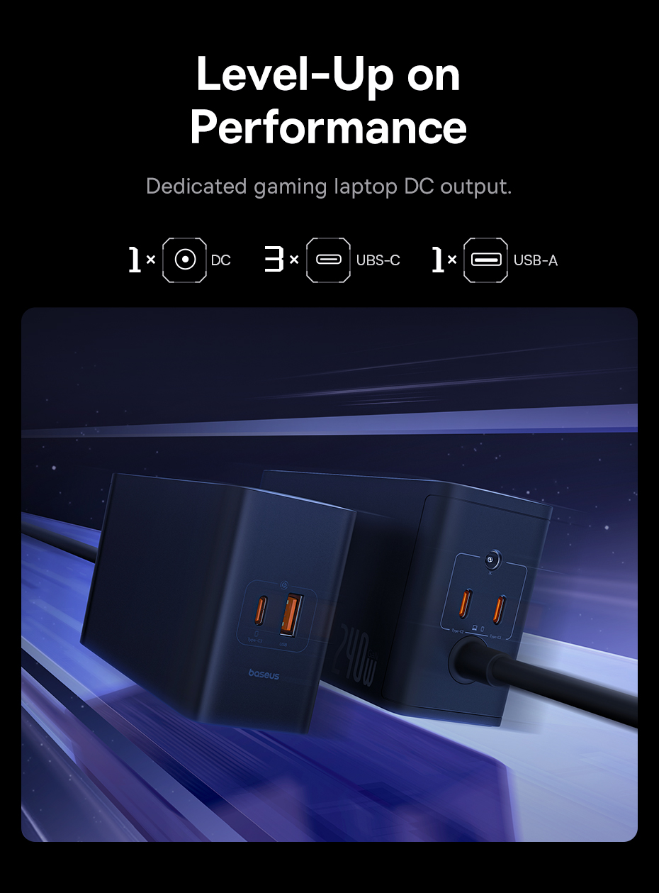 chube Bộ Sạc GaN Baseus 240W 3C+U+DC App Control