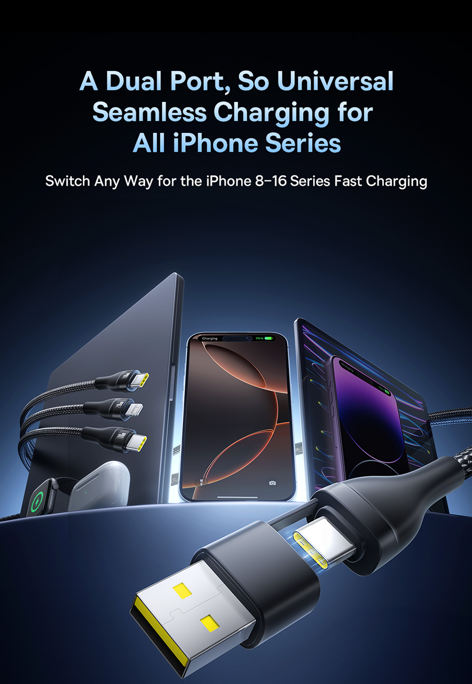 chube Cáp sạc nhanh đa năng Baseus Flash Series 3 100W C to C+C+L