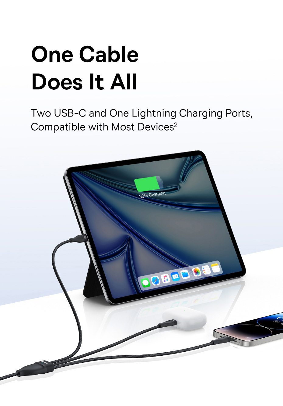 chube Cáp sạc nhanh 1 for 3 Baseus Flash Series 3 100W C to C+C+L