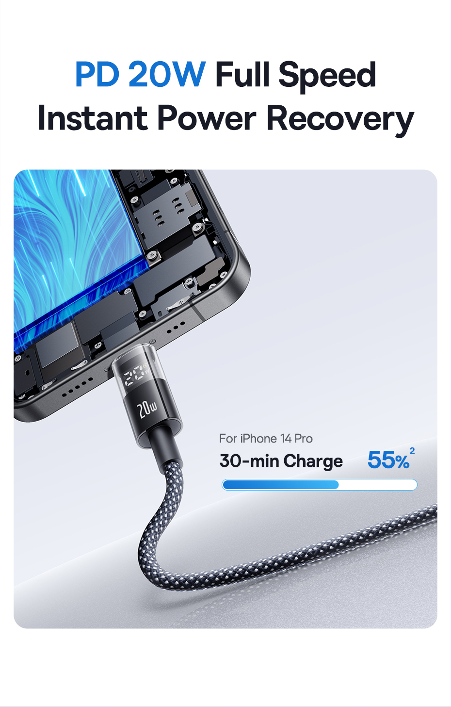 chube Cáp Sạc Nhanh C to Lightning Baseus Display 2 20W