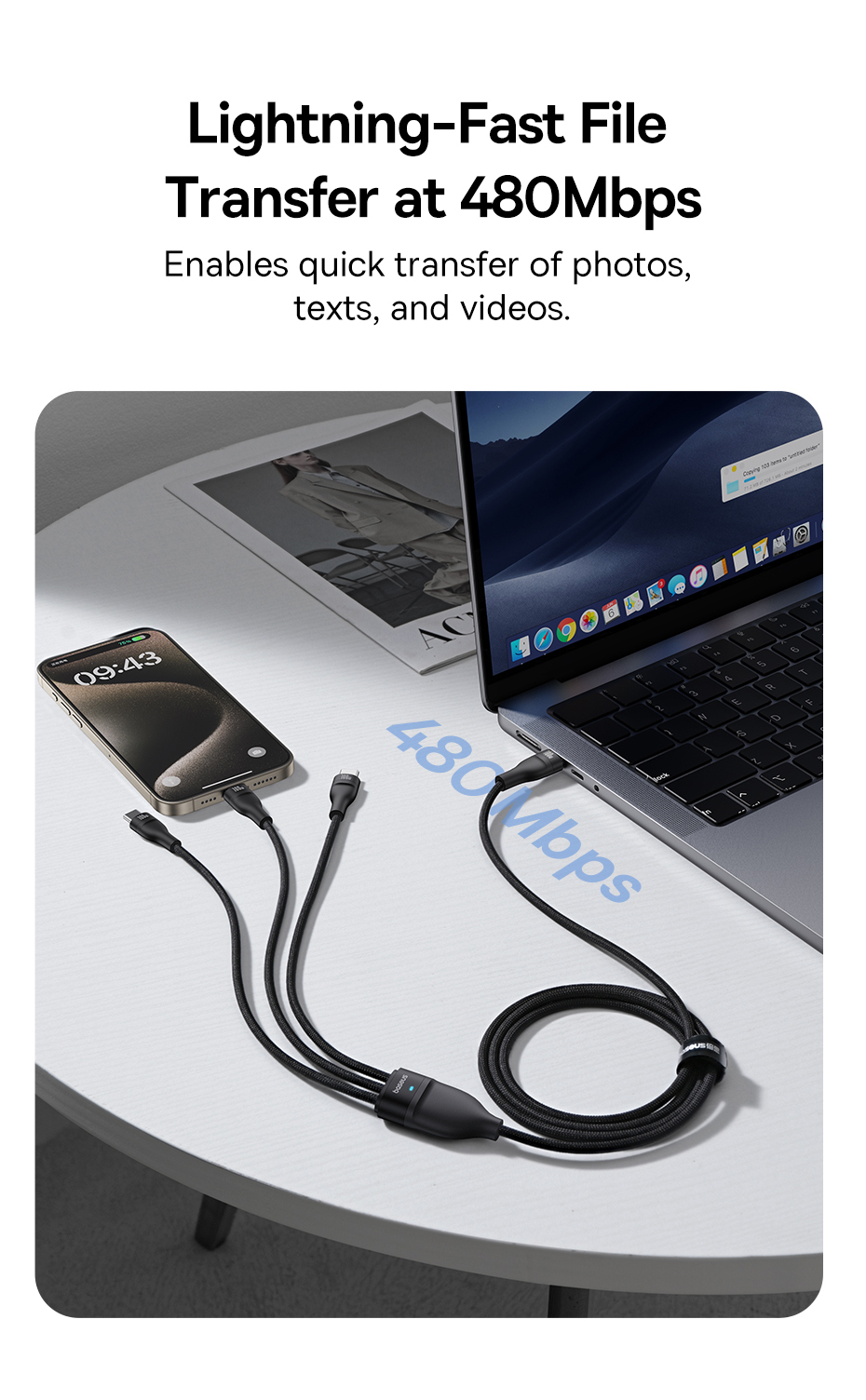 chube Cáp Sạc Nhanh 1 for 3 Baseus Flash Series 3 100W C to C+C+C