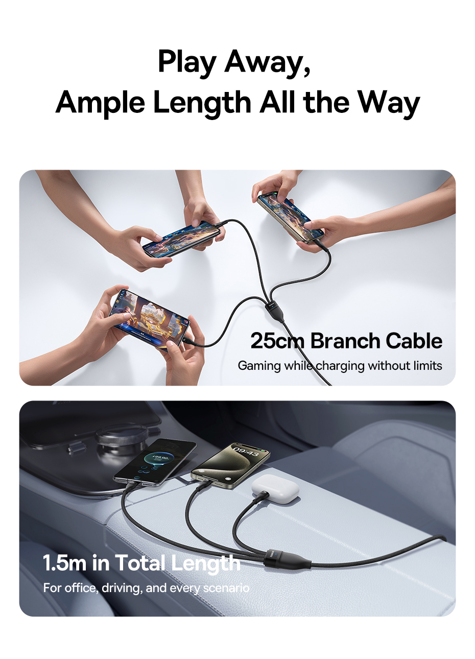 chube Cáp Sạc Nhanh 1 for 3 Baseus Flash Series 3 100W C to C+C+C