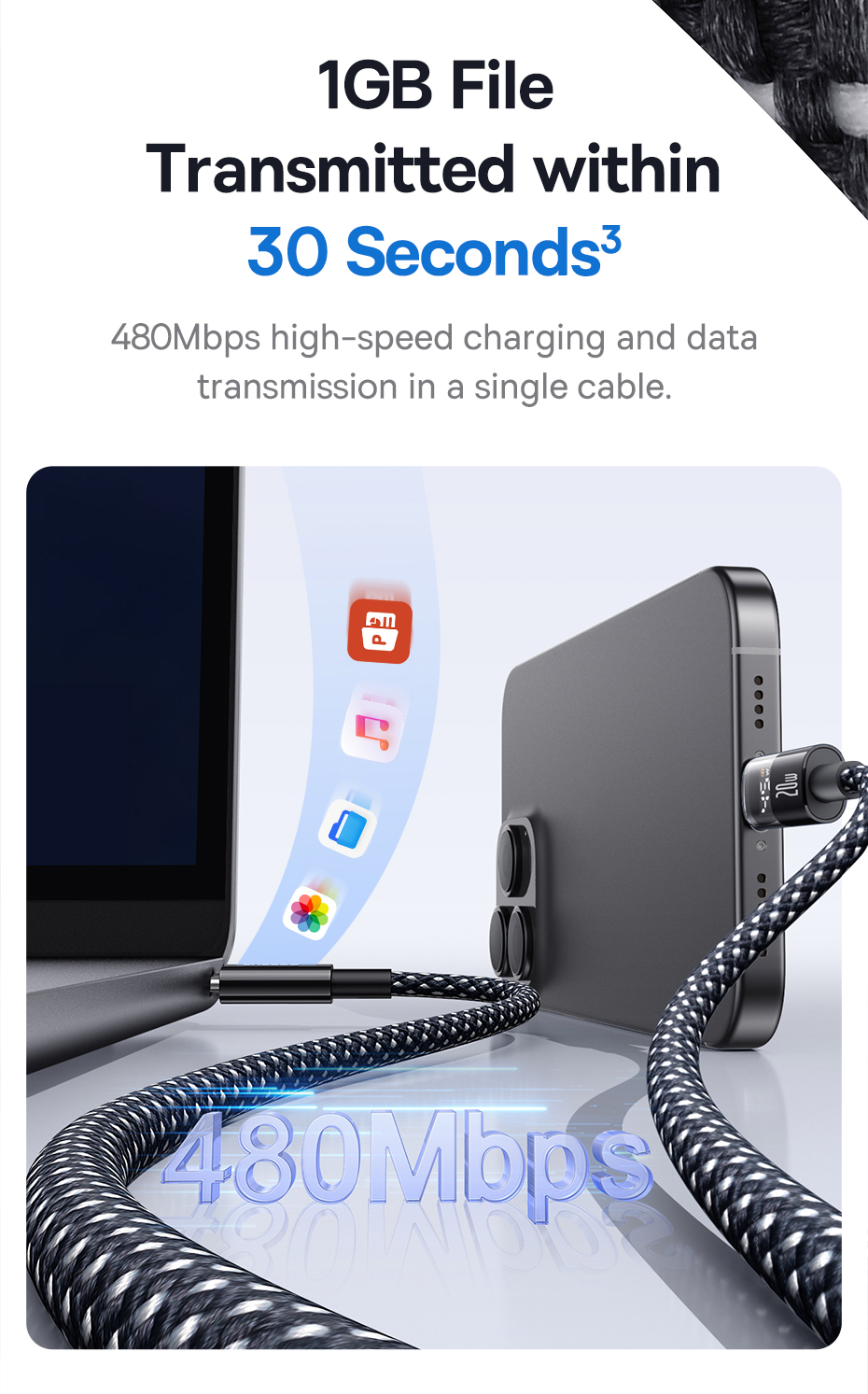 chube Cáp Sạc Nhanh C to Lightning Baseus Display 2 20W