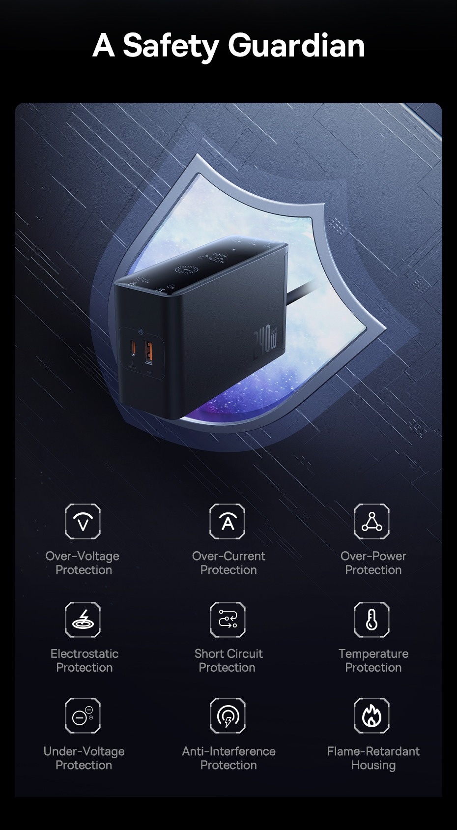 chube Bộ Sạc GaN Baseus 240W 3C+U+DC App Control