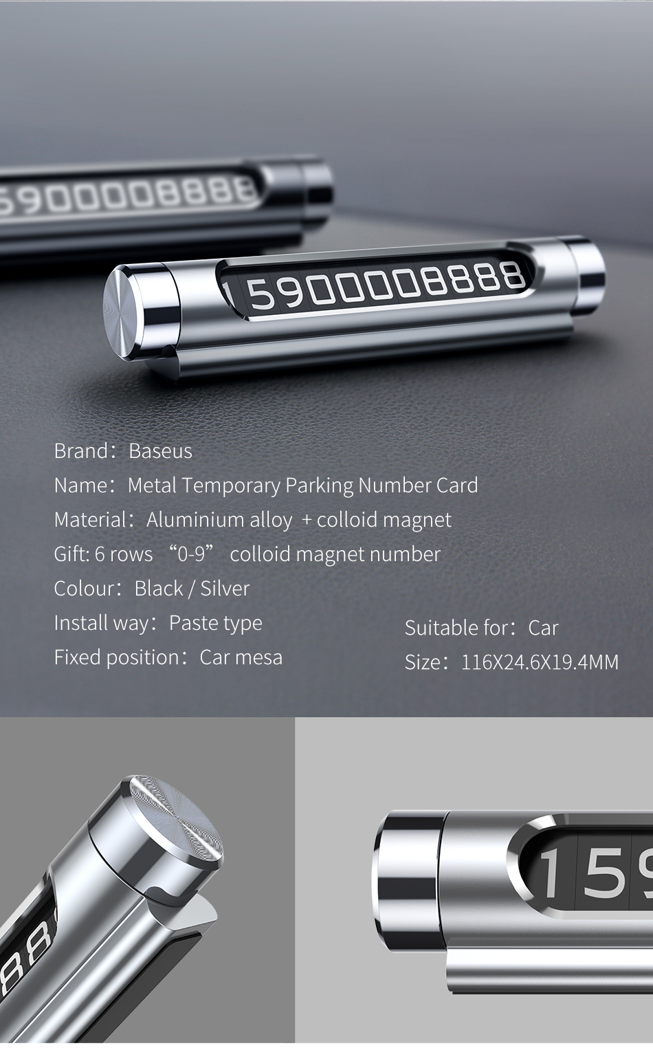 chube Bảng số điện thoại Baseus Metal Parking Card dùng cho xe hơi