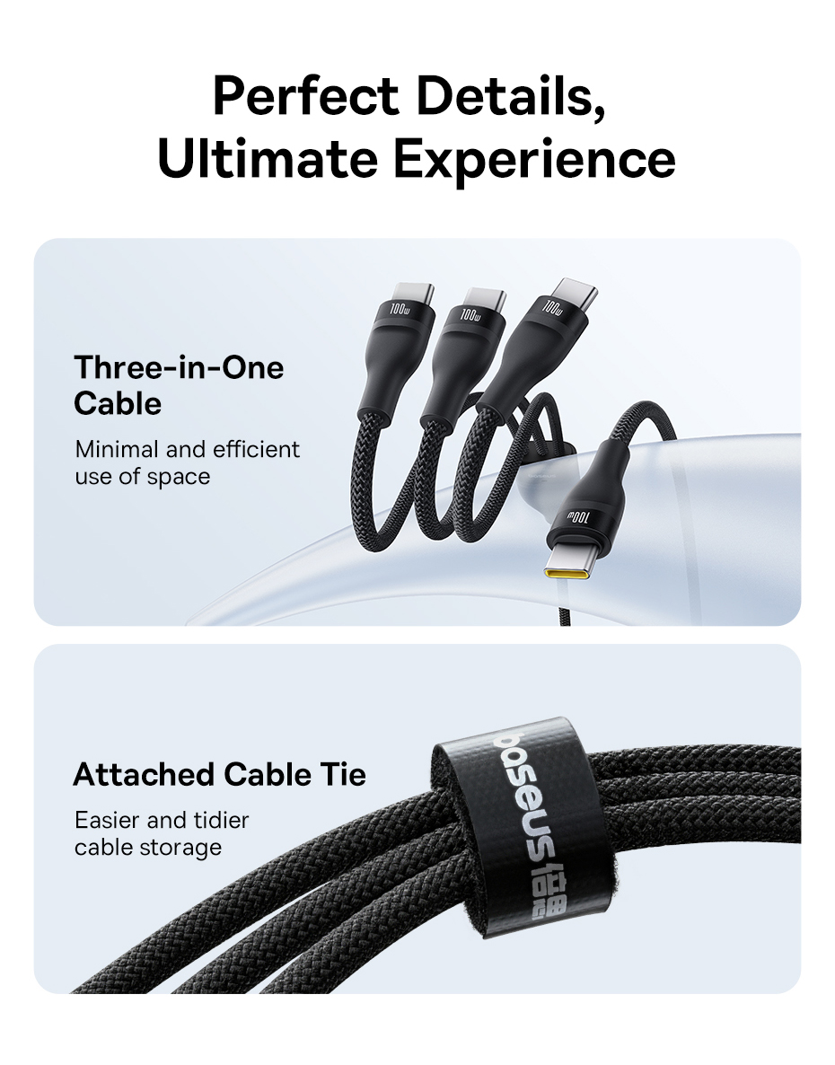 chube Cáp Sạc Nhanh 1 for 3 Baseus Flash Series 3 100W C to C+C+C