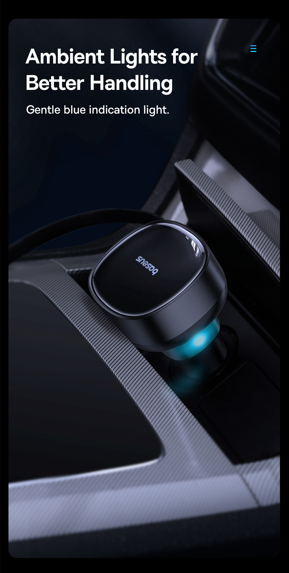 chube Tẩu sạc ô tô Baseus Enjoyment Pro 60W kèm dây rút gọn tiện lợi