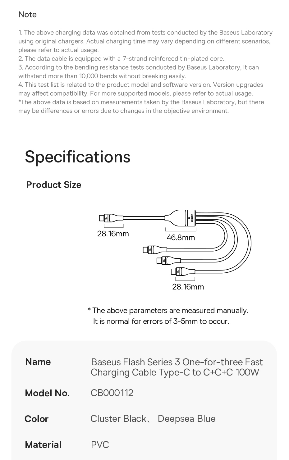 chube Cáp Sạc Nhanh 1 for 3 Baseus Flash Series 3 100W C to C+C+C