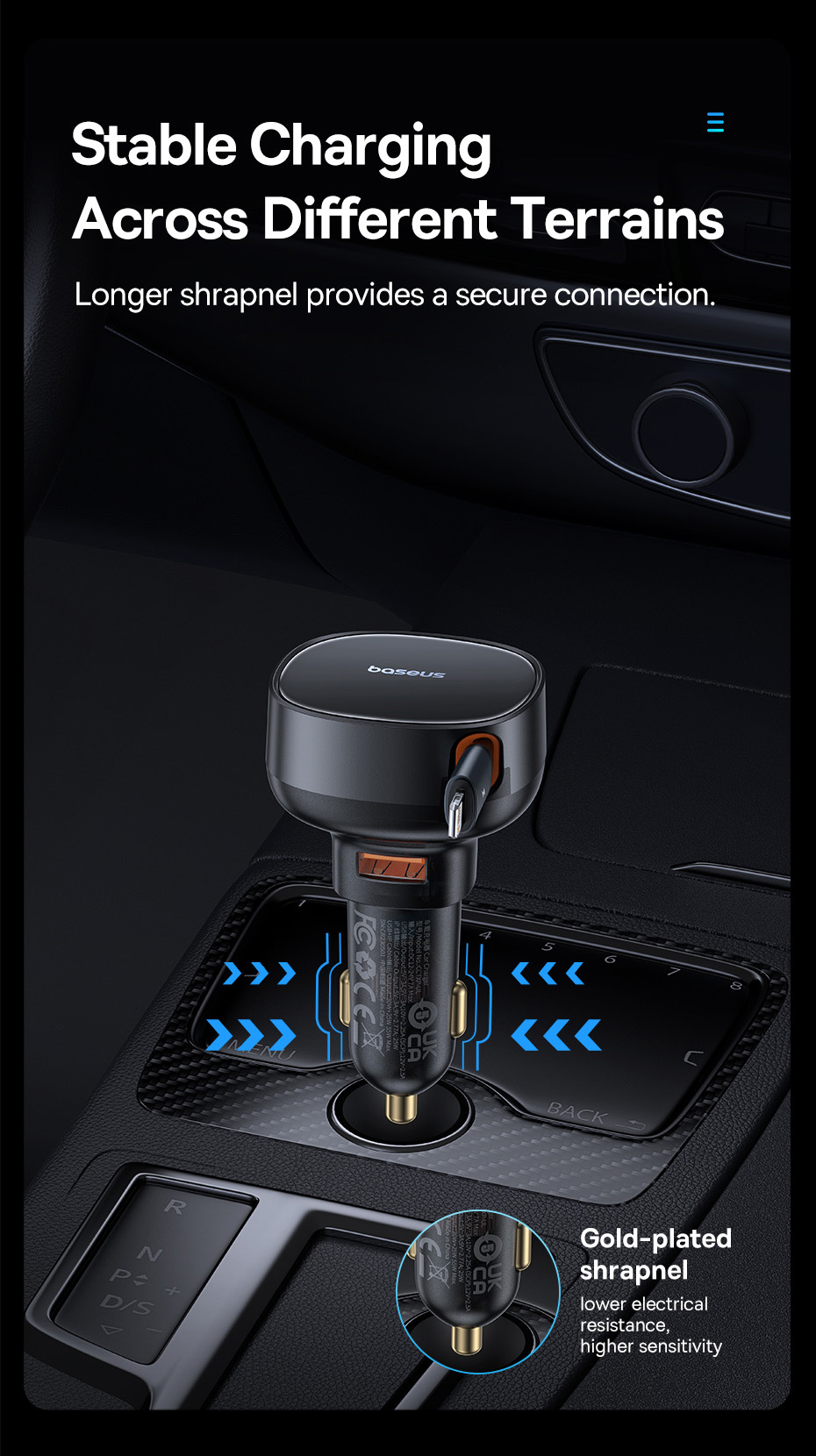 chube Tẩu sạc ô tô Baseus Enjoyment Pro 60W kèm dây rút gọn tiện lợi