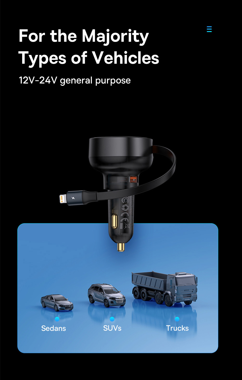 chube Tẩu sạc ô tô Baseus Enjoyment Pro 60W kèm dây rút gọn tiện lợi