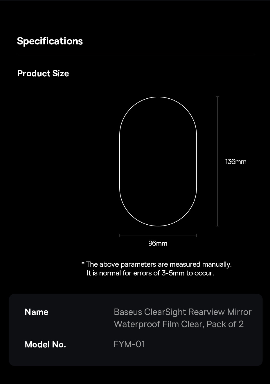 chube Phim chống nước gương chiếu hậu Baseus ClearSight Clear, gói 2