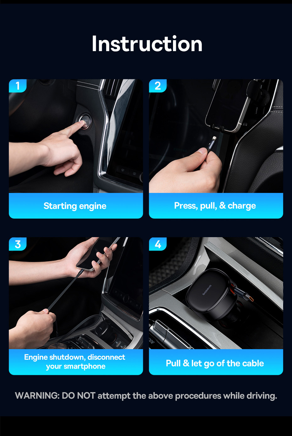 chube Tẩu sạc ô tô Baseus Enjoyment Pro 60W kèm dây rút gọn tiện lợi