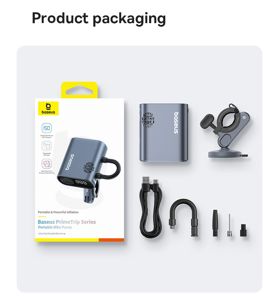 Bơm lốp xe đạp, xe máy Baseus PrimeTrip 45W 1750mAh: Tổng quan thiết kế nhỏ gọn, dễ dàng mang theo trong mọi hành trình