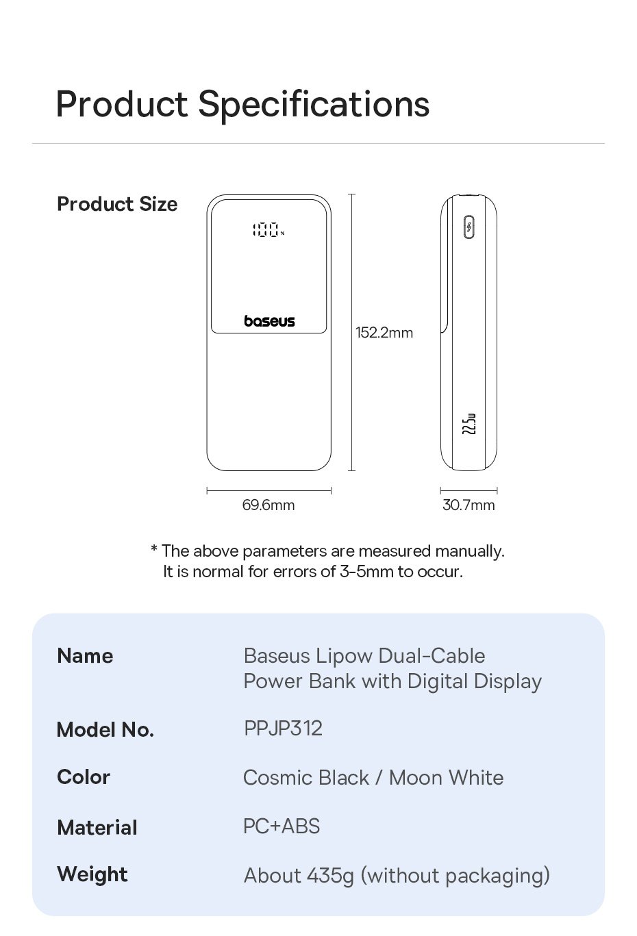 chube Pin sạc dự phòng Baseus Lipow Dual-Cable 22.5W 20000mAh