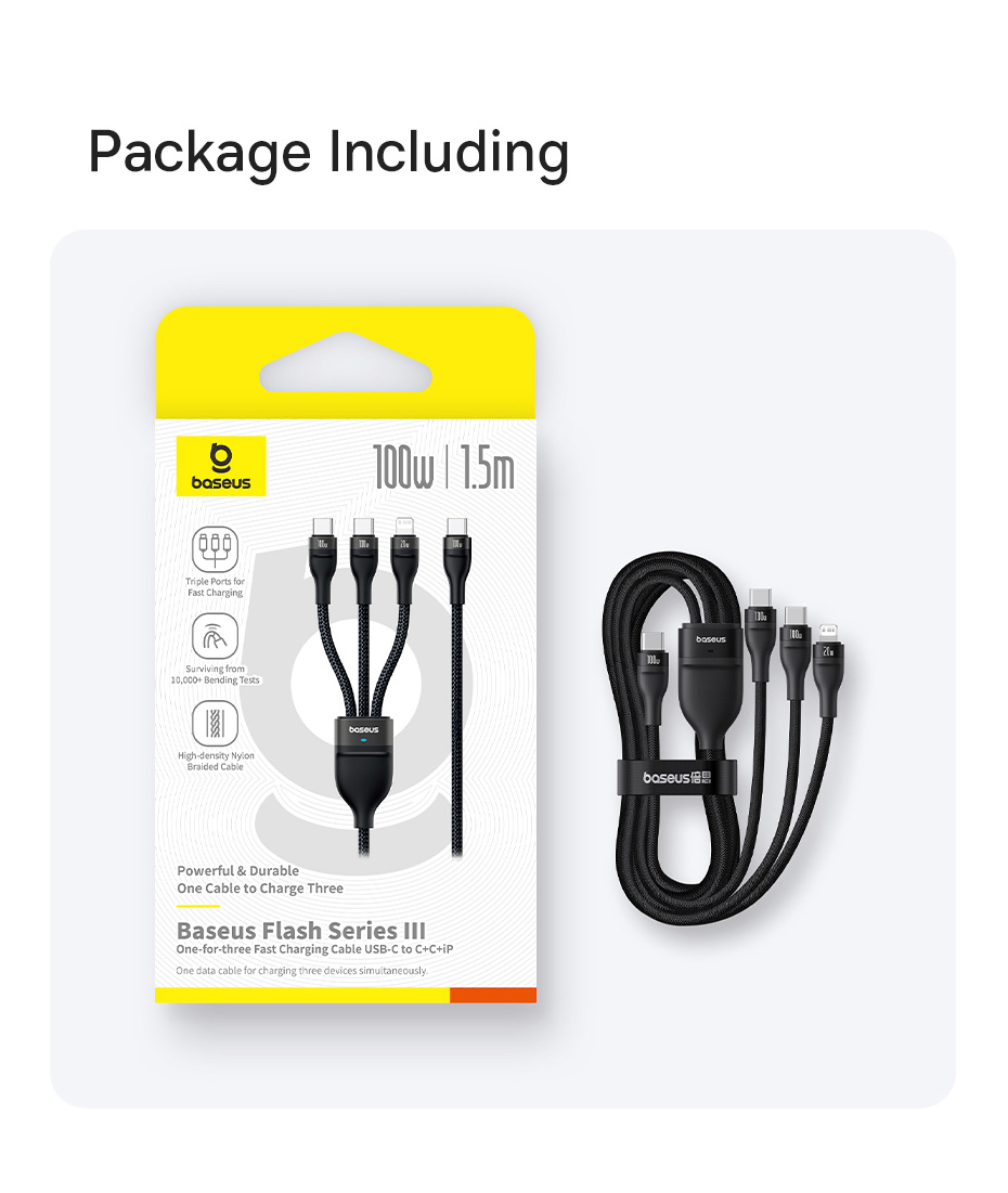 chube Cáp sạc nhanh 1 for 3 Baseus Flash Series 3 100W C to C+C+L