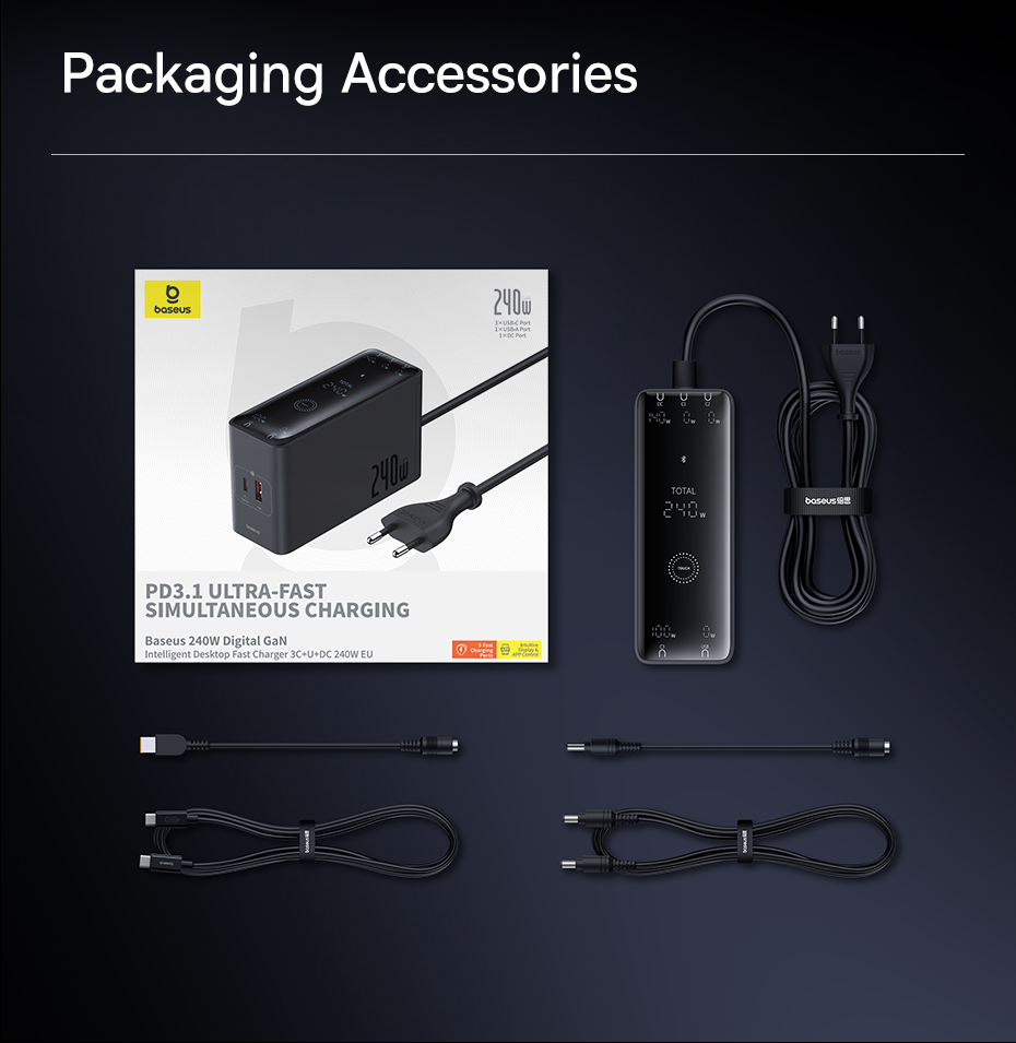 chube Bộ Sạc GaN Baseus 240W 3C+U+DC App Control