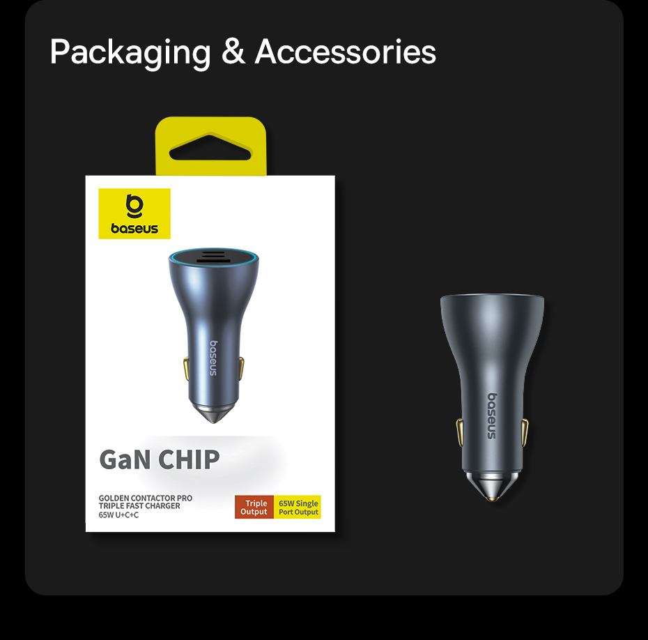 chube Bộ sạc ô tô sạc nhanh Baseus Golden Contactor Pro GaN U+2C 65W