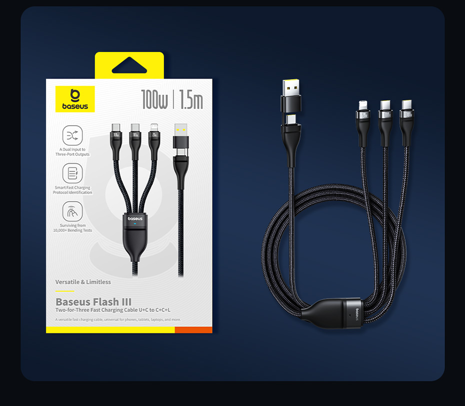 chube Cáp sạc nhanh đa năng Baseus Flash Series 3 100W C to C+C+L