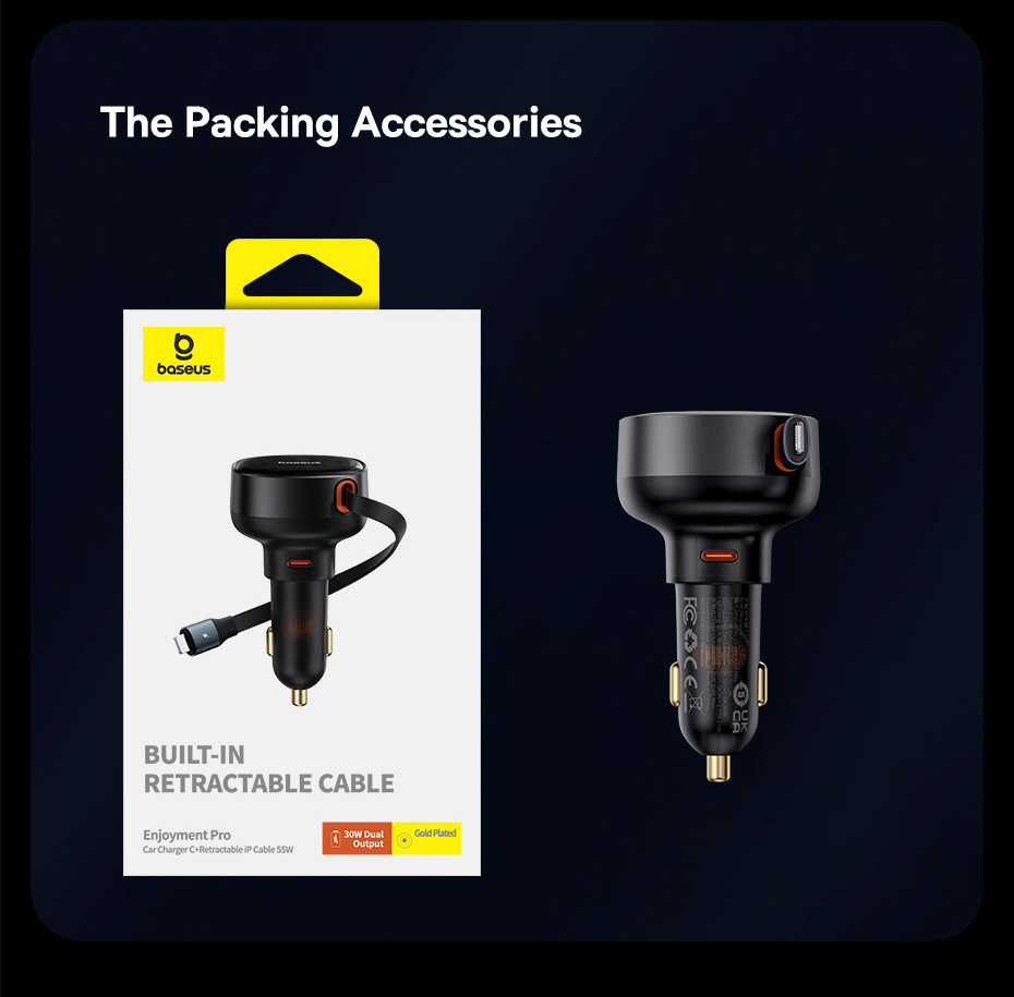 chube Tẩu sạc ô tô Baseus Enjoyment Pro 60W kèm dây rút gọn tiện lợi