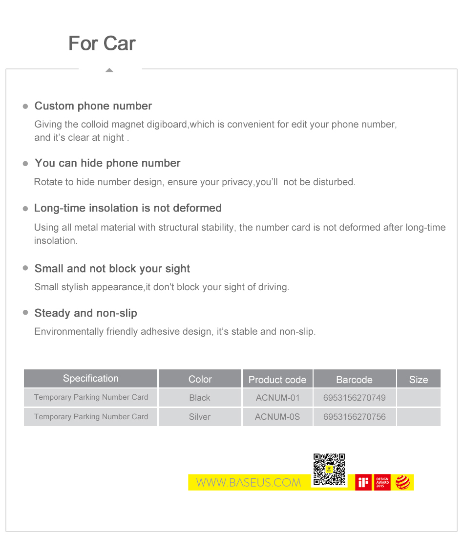 chube Bảng số điện thoại Baseus Metal Parking Card dùng cho xe hơi