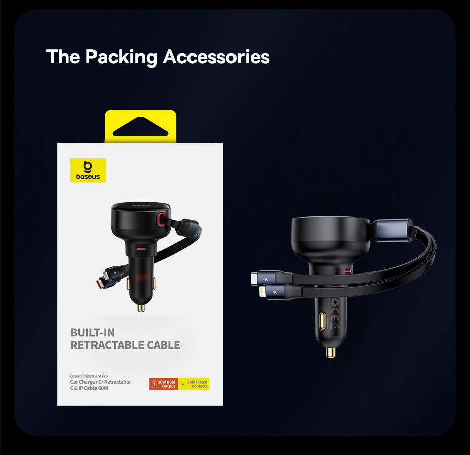 chube Tẩu sạc ô tô Baseus Enjoyment Pro 60W kèm dây rút gọn tiện lợi