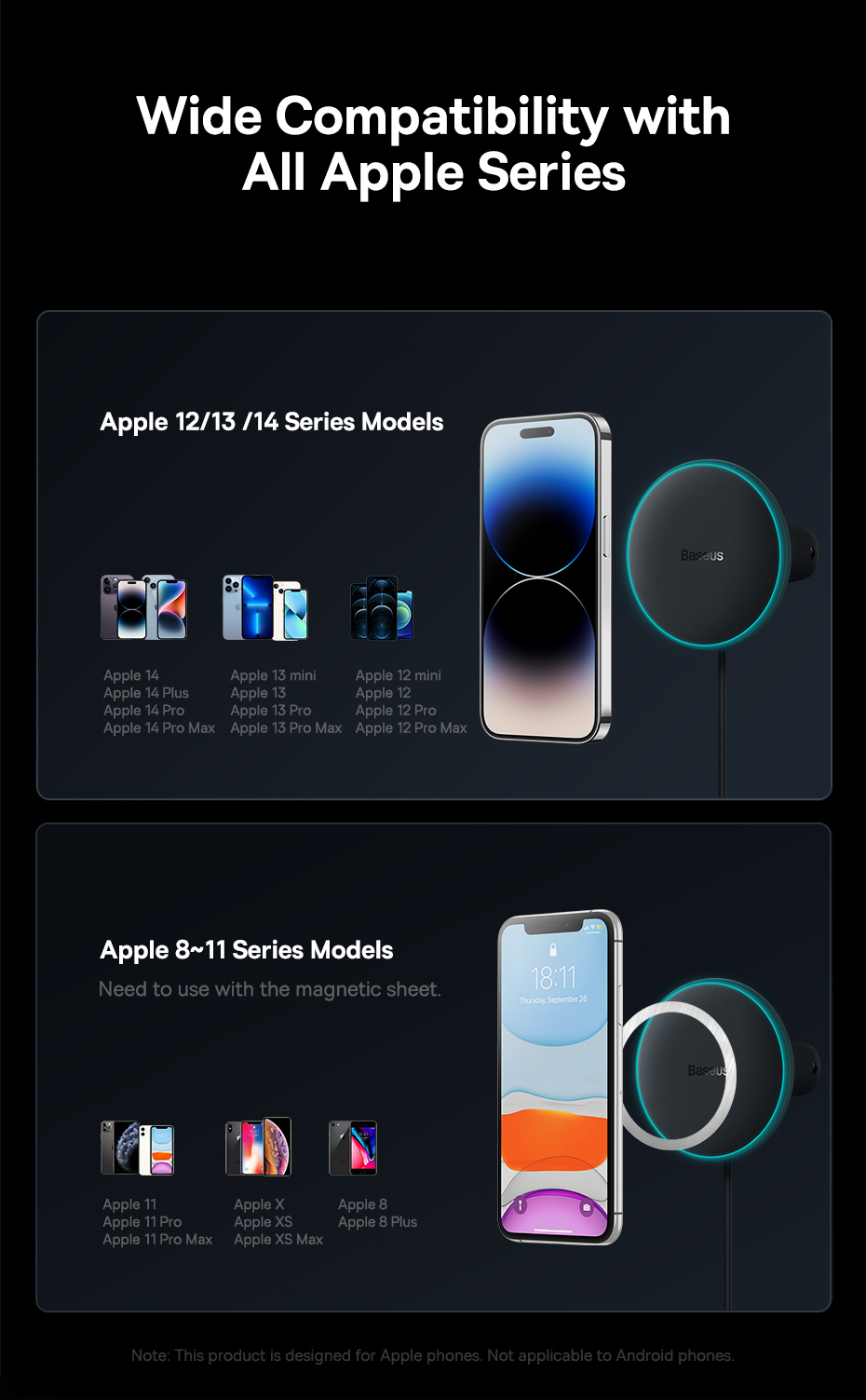 chube Tẩu Ô Tô Sạc Không Dây Từ Tính Magsafe Baseus CW01 40W