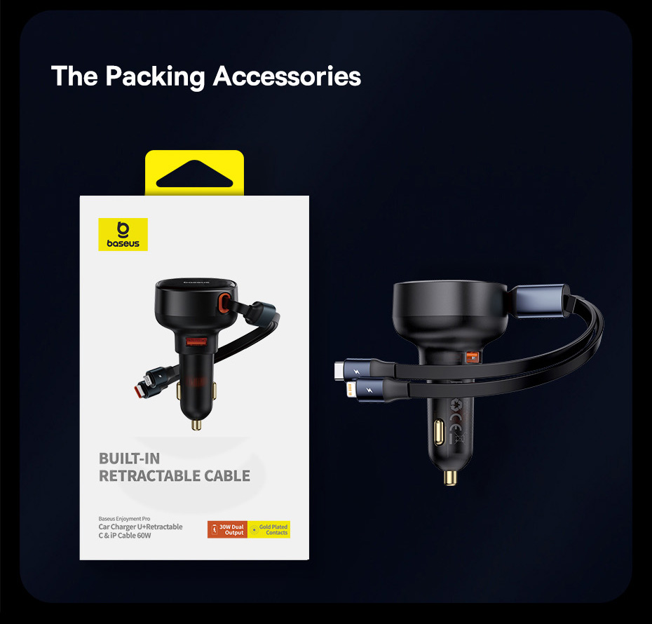 chube Tẩu sạc ô tô Baseus Enjoyment Pro 60W kèm dây rút gọn tiện lợi
