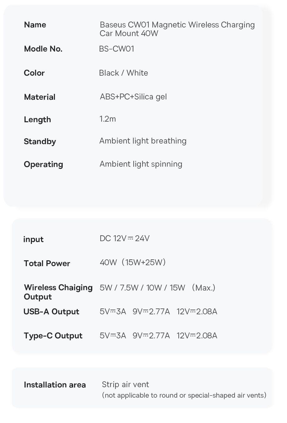 chube Tẩu Ô Tô Sạc Không Dây Từ Tính Magsafe Baseus CW01 40W