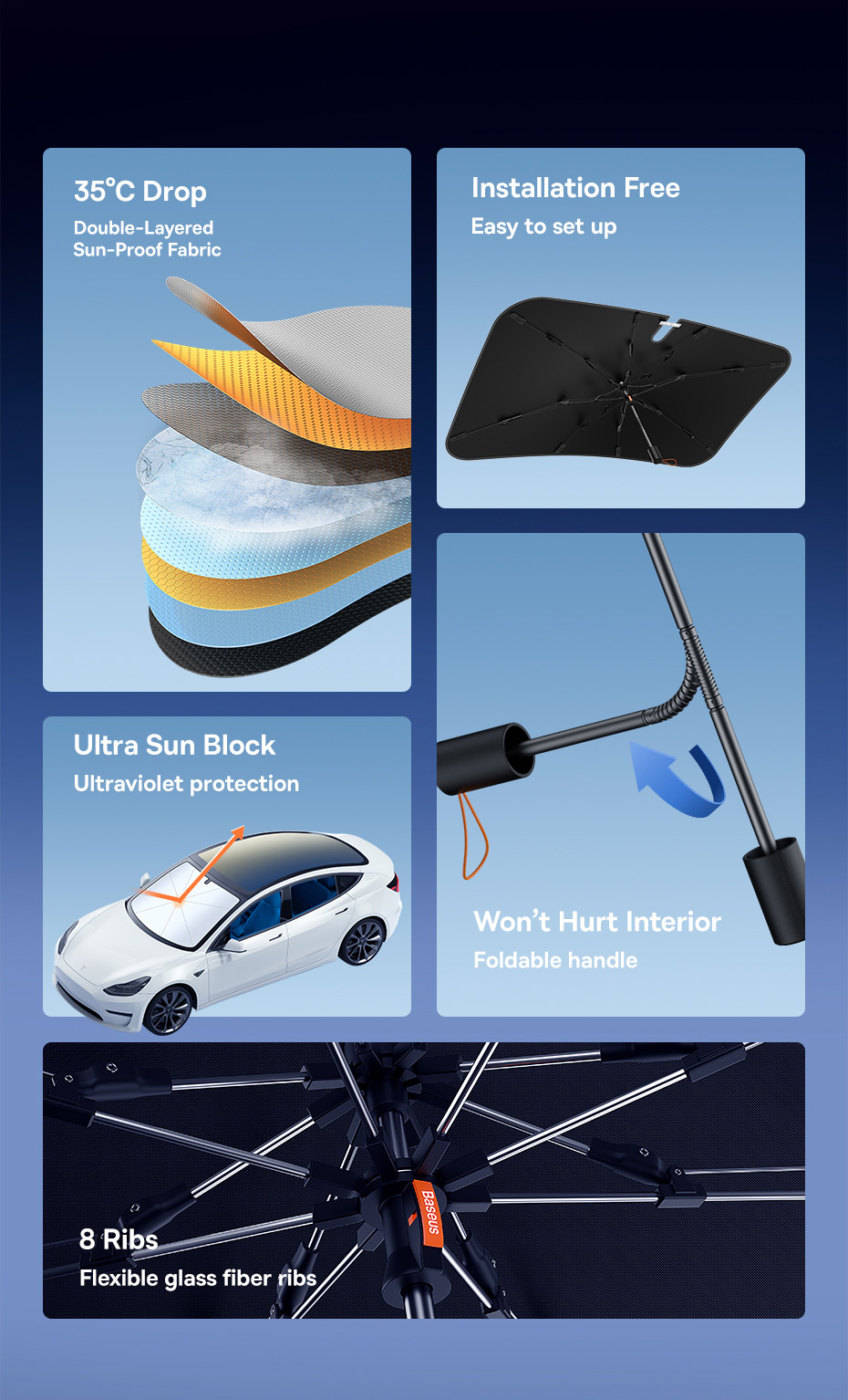 chube Dù 2 lớp che nắng kính chắn gió Baseus CoolRide Pro