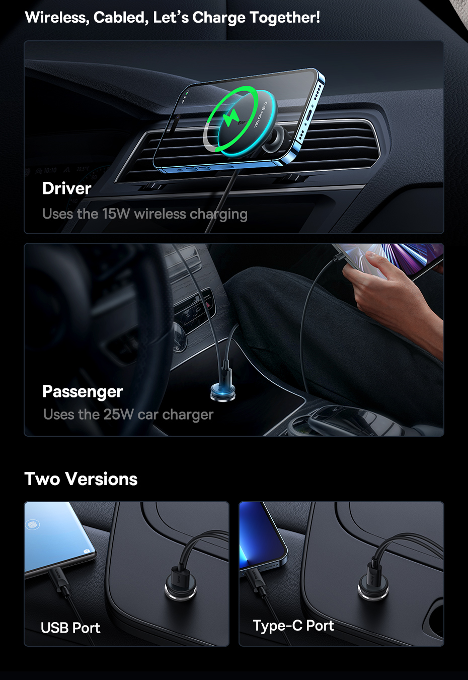 chube Tẩu Ô Tô Sạc Không Dây Từ Tính Magsafe Baseus CW01 40W