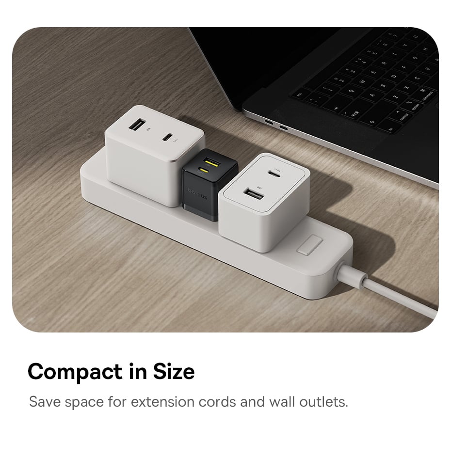 Thiết kế chi tiết cổng sạc USB-C và USB-A trên Baseus Palm 30W