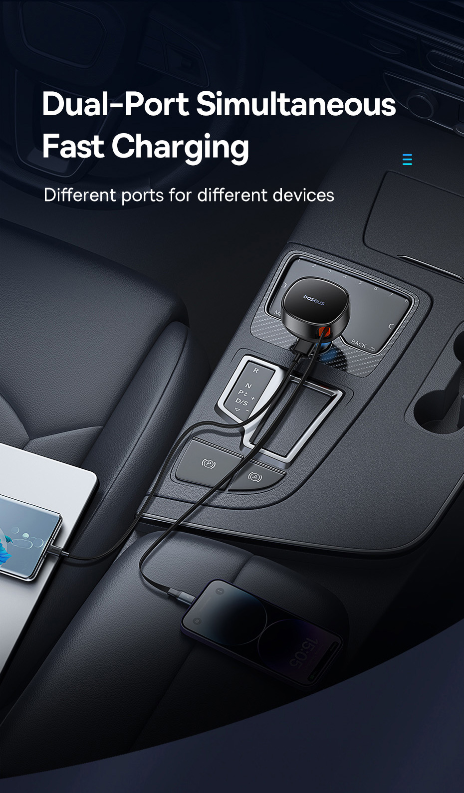 chube Tẩu sạc ô tô Baseus Enjoyment Pro 60W kèm dây rút gọn tiện lợi