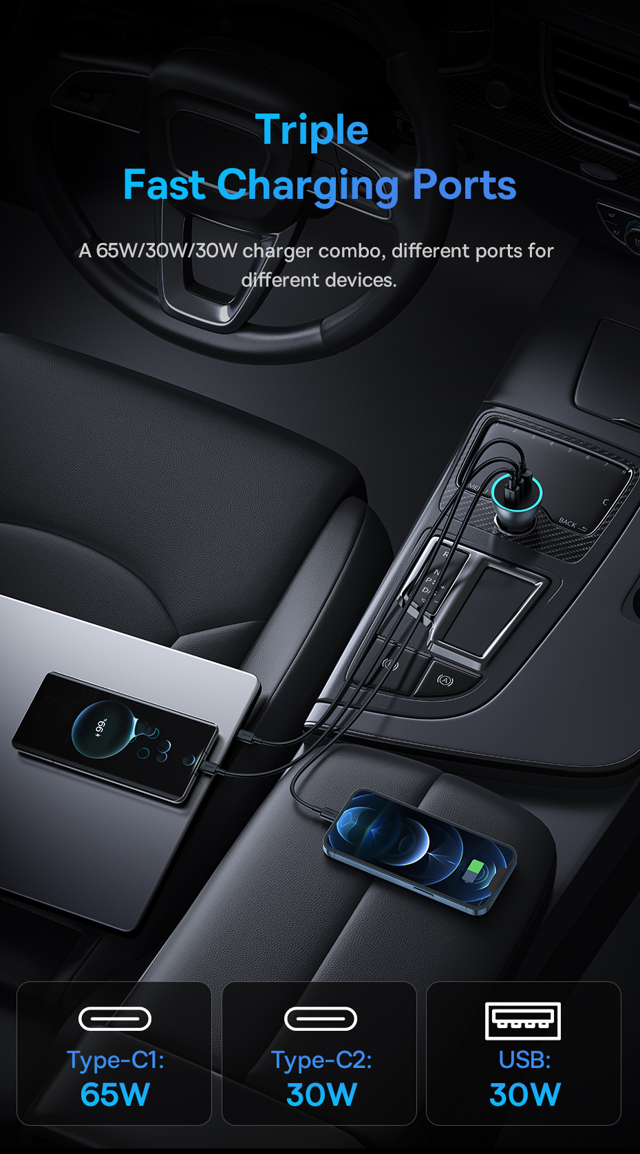 chube Bộ sạc ô tô sạc nhanh Baseus Golden Contactor Pro GaN U+2C 65W