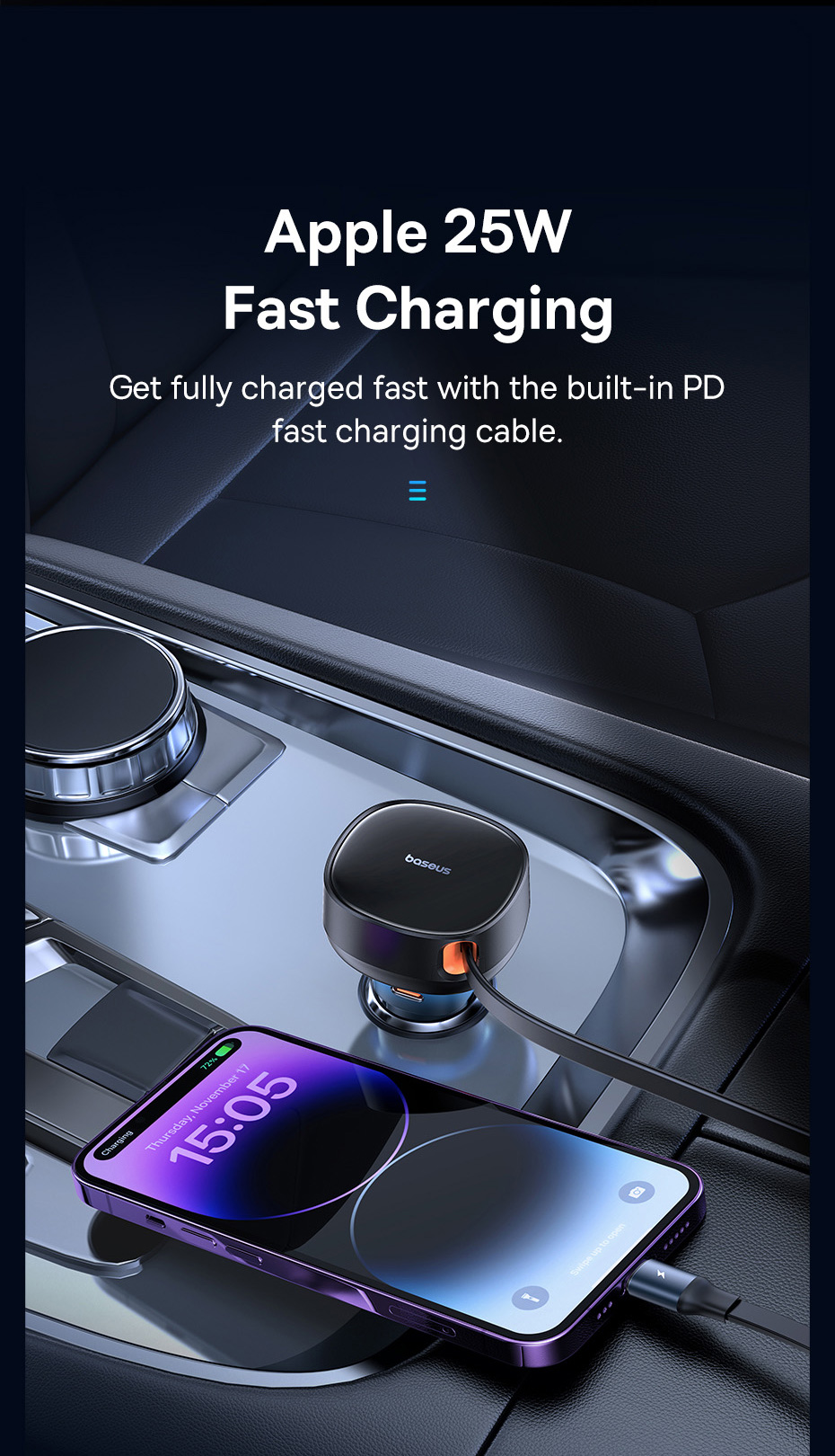 chube Tẩu sạc ô tô Baseus Enjoyment Pro 60W kèm dây rút gọn tiện lợi