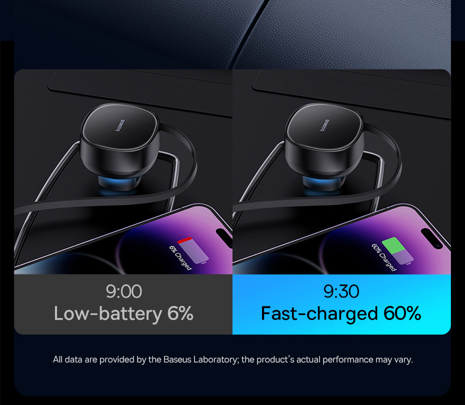 chube Tẩu sạc ô tô Baseus Enjoyment Pro 60W kèm dây rút gọn tiện lợi