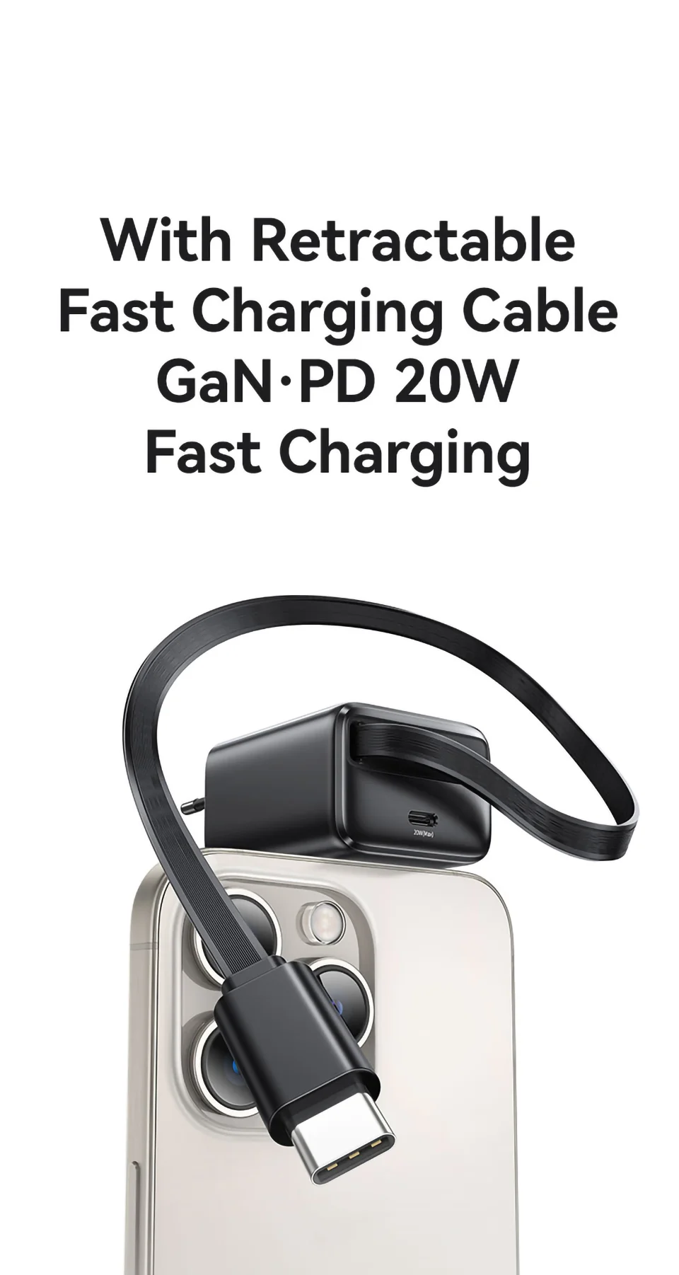 Bộ Sạc Nhanh USAMS CC233 20W GaN với cáp Type-C thu gọn